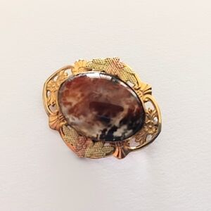 Vintage Tiny Moss Agate Pin Marked